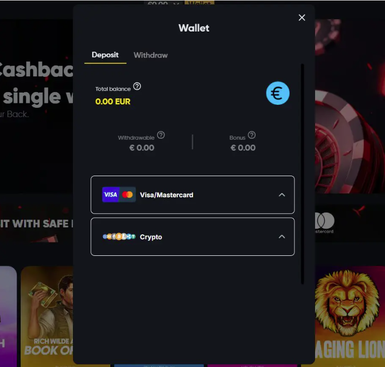  instant casino wallet