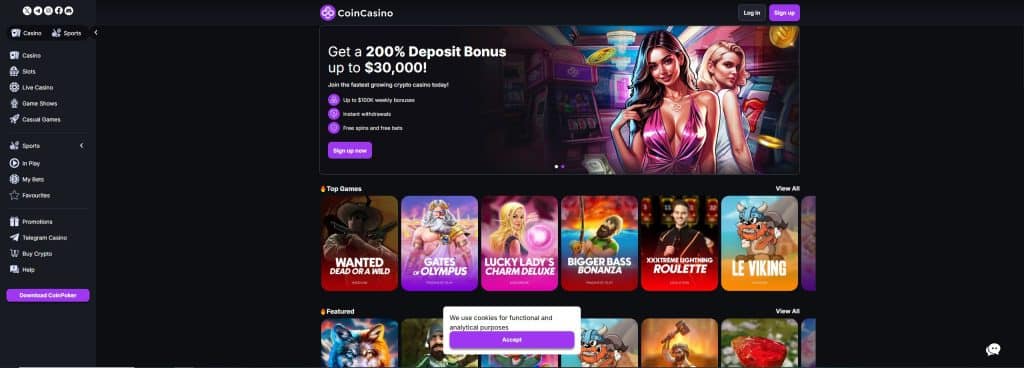 A Screenshot of Coin Casino - New Online Casinos With Speedy Crypto Payments