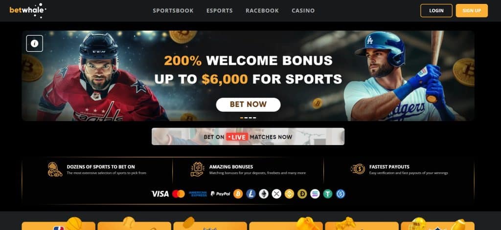 BetWhale New York Online Casino front page screenshot showcasing the main welcome bonus